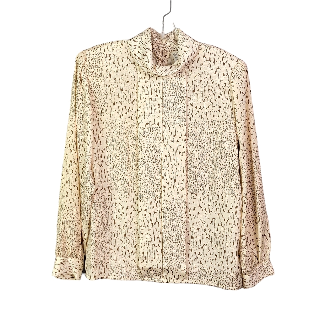 Tan Jay Vintage 80's Animal Print Inspired All Over Print Silky Feel Blouse  8 - Picture 2 of 14